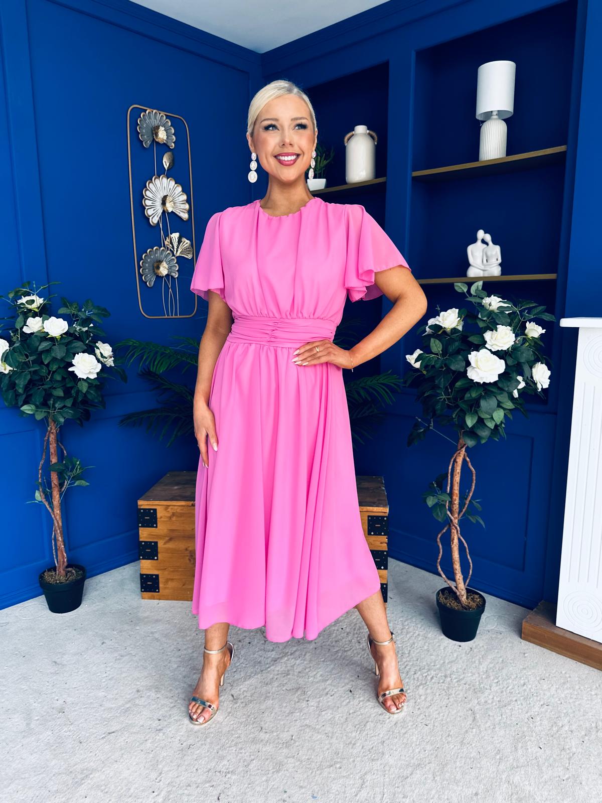 Aoibhinn Gathered Detail Midi Dress Cerise