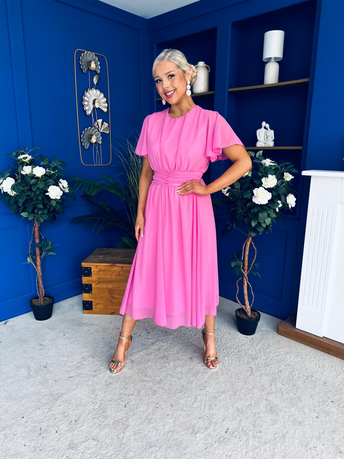 Aoibhinn Gathered Detail Midi Dress Cerise