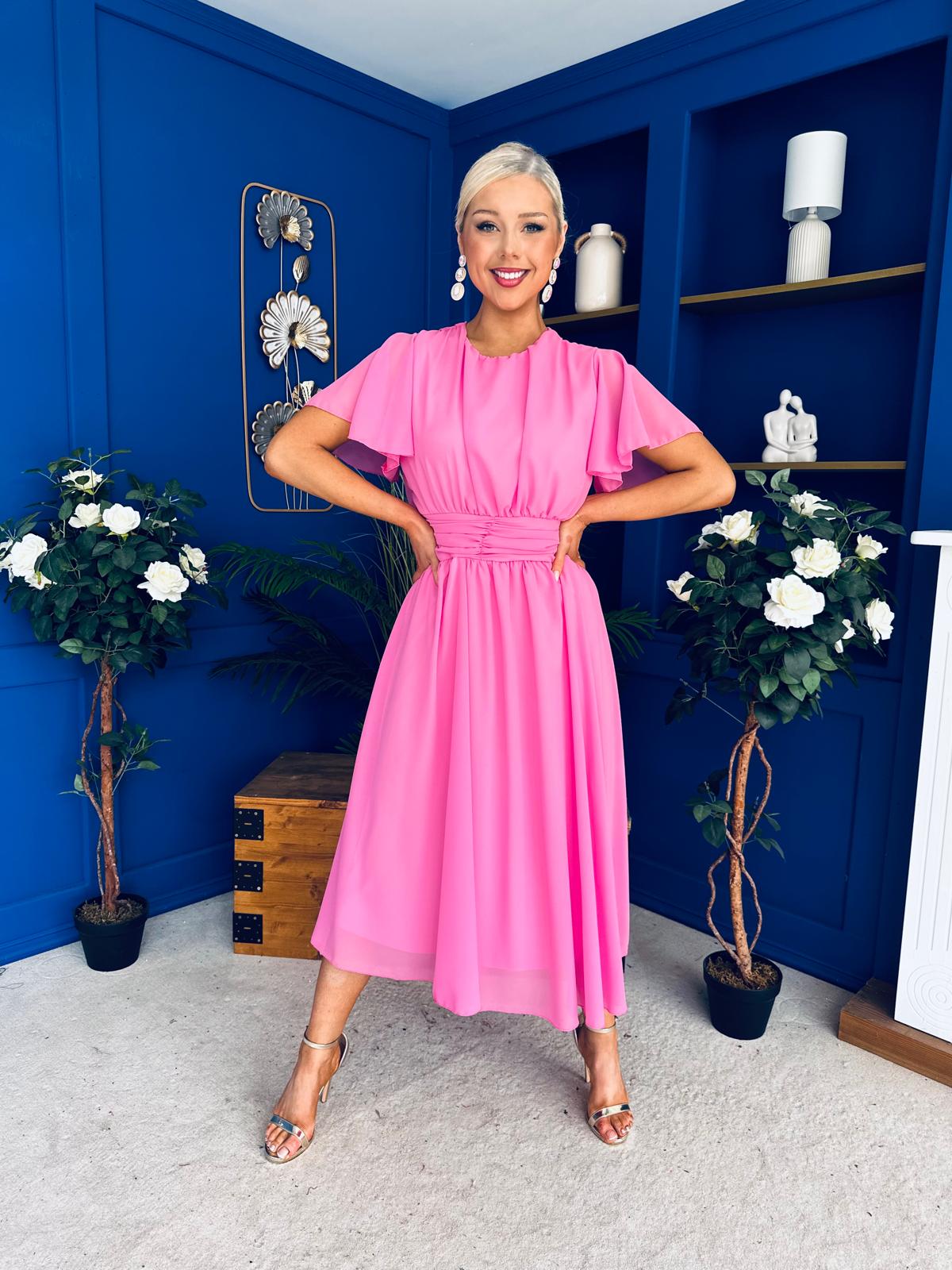 Aoibhinn Gathered Detail Midi Dress Cerise