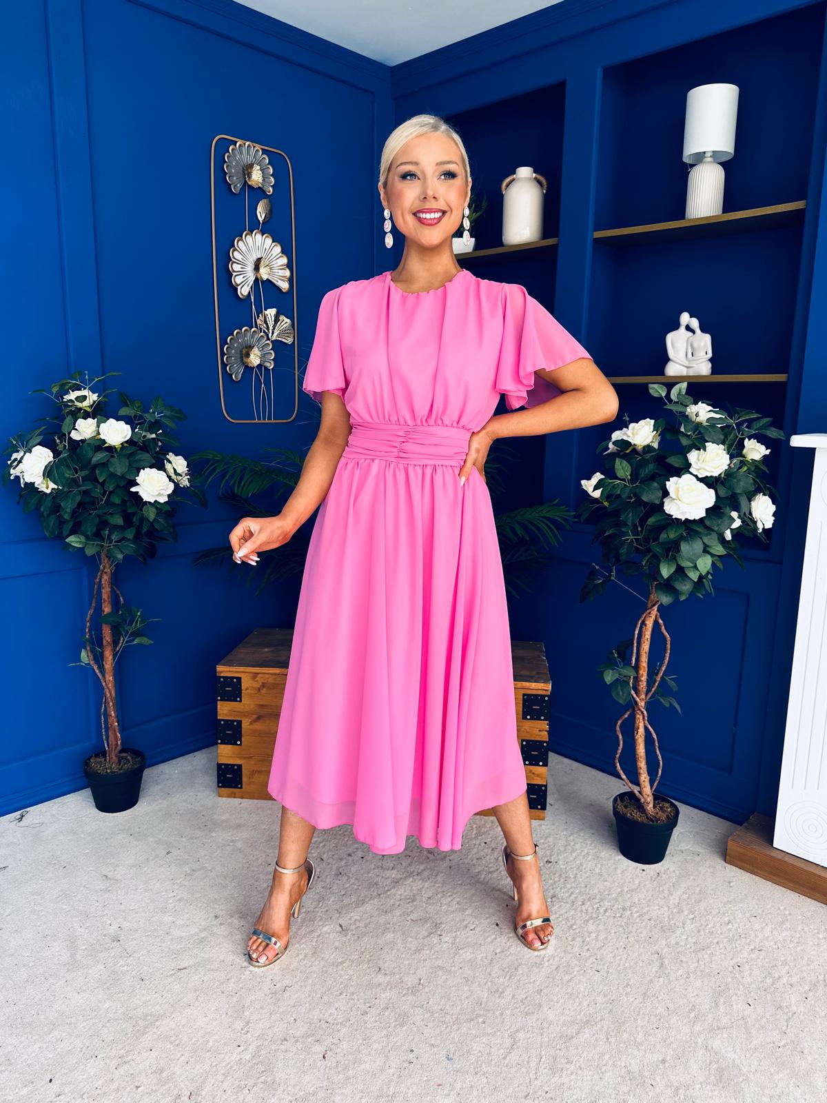 Aoibhinn Gathered Detail Midi Dress Cerise