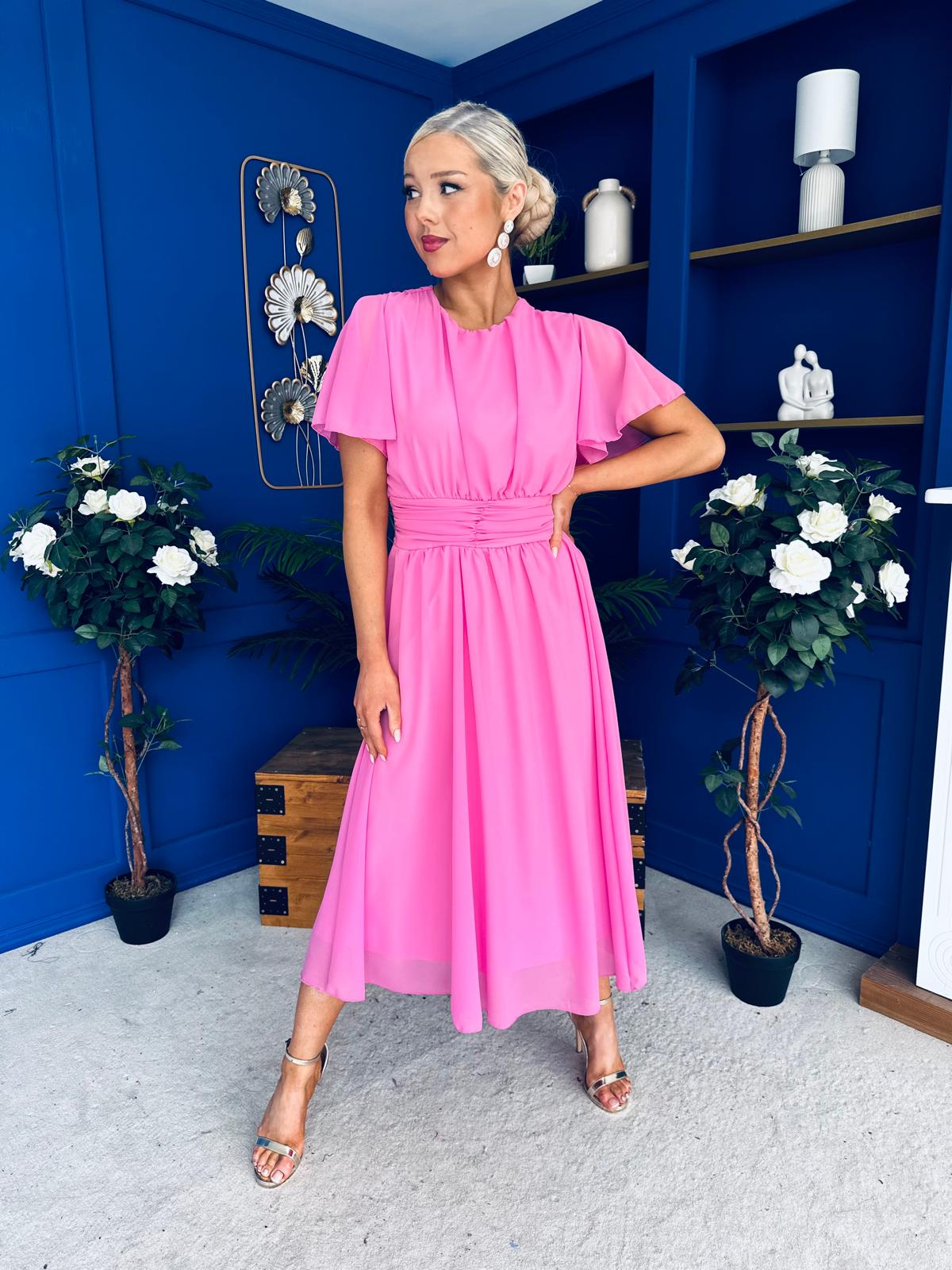 Aoibhinn Gathered Detail Midi Dress Cerise