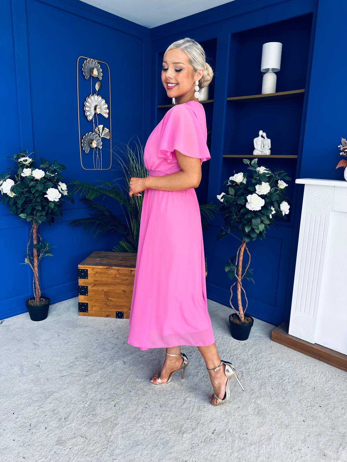 Aoibhinn Gathered Detail Midi Dress Cerise