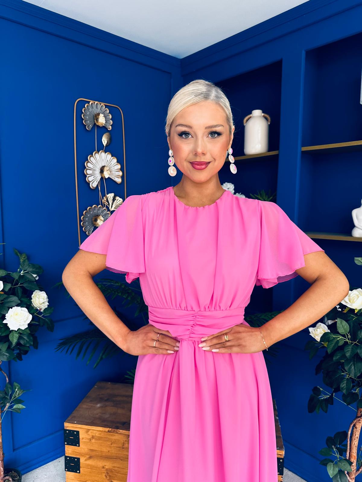 Aoibhinn Gathered Detail Midi Dress Cerise