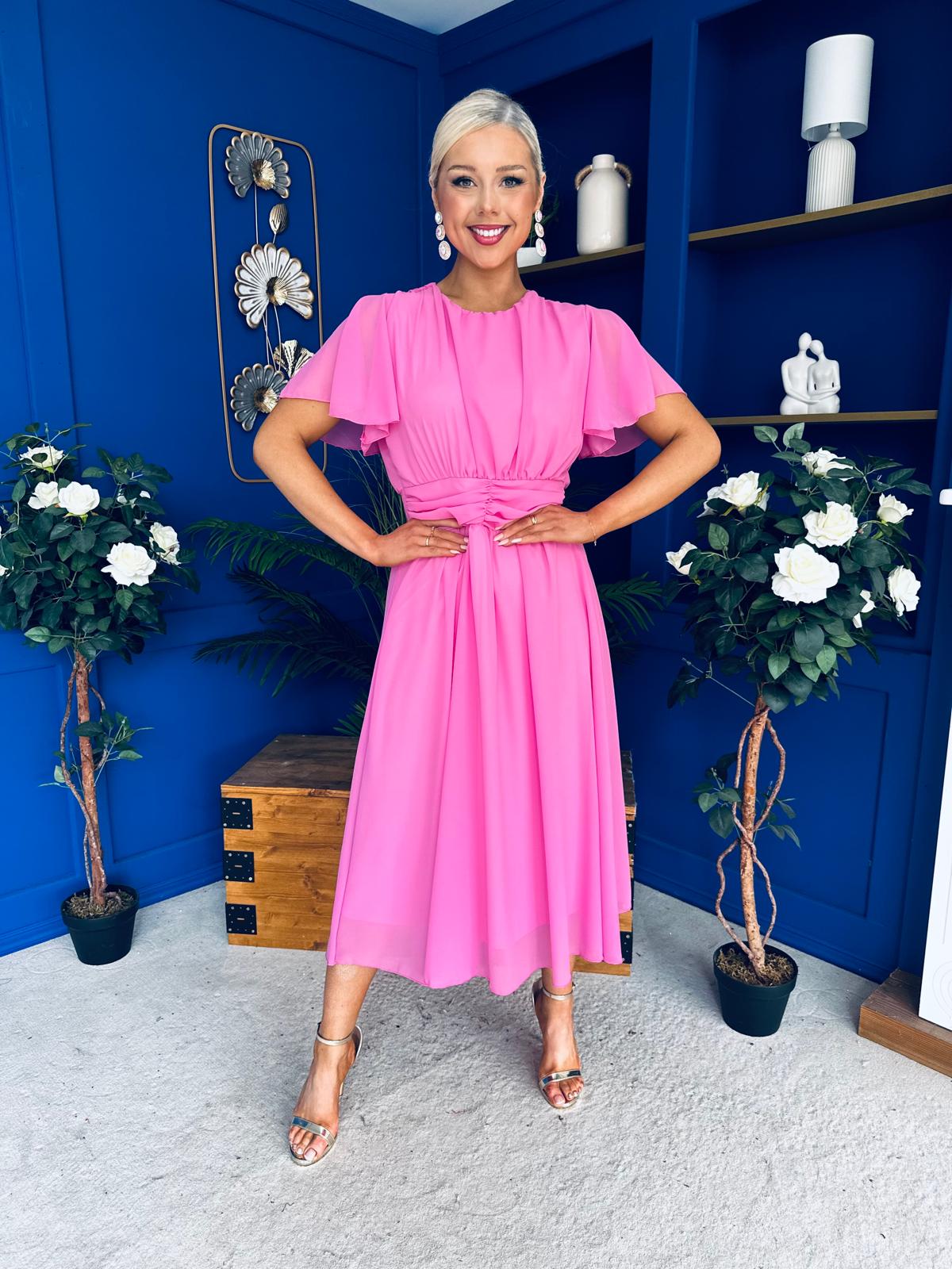 Aoibhinn Gathered Detail Midi Dress Cerise