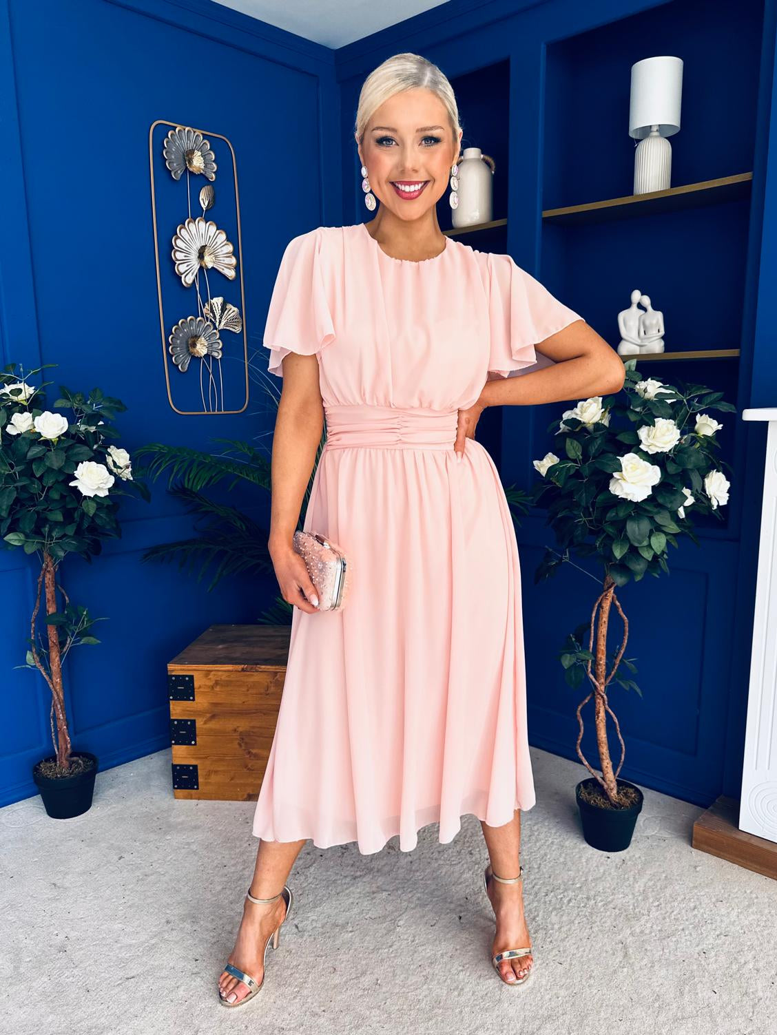 Aoibhinn Gathered Detail Midi Dress Pwr Pink