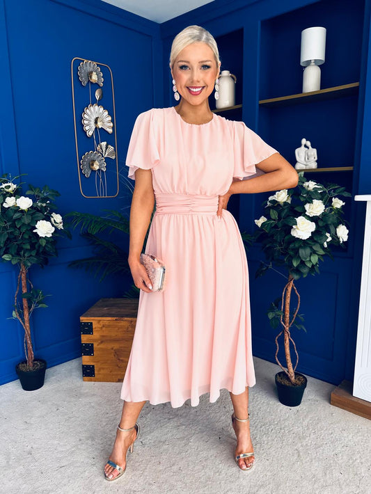 Aoibhinn Gathered Detail Midi Dress Pwr Pink