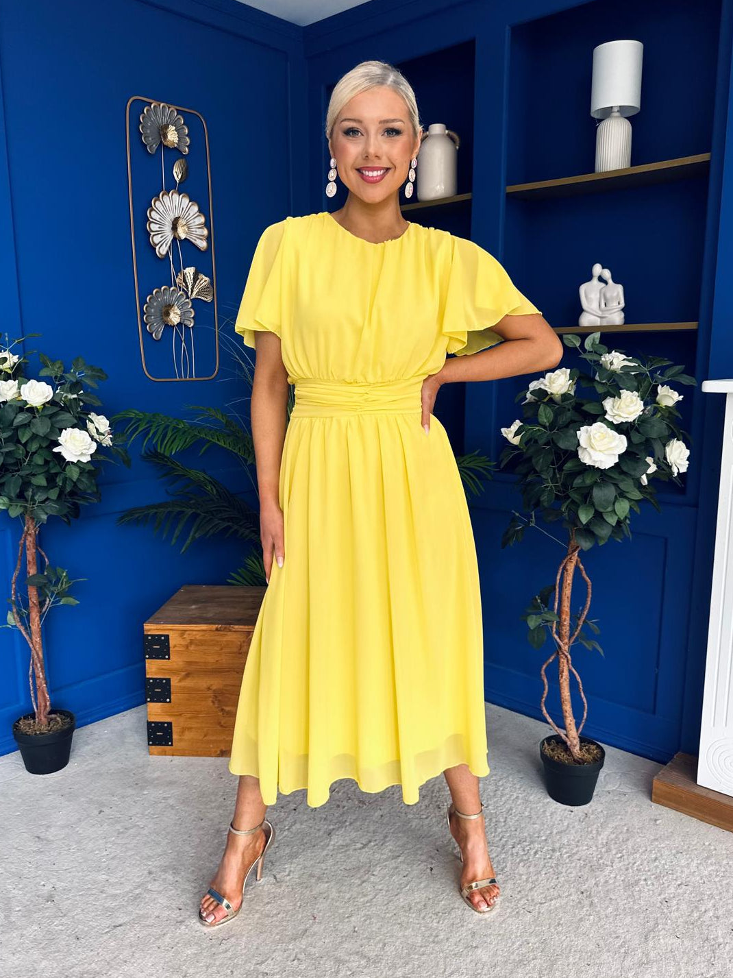 Aoibhinn Gathered Detail Midi Dress Yellow