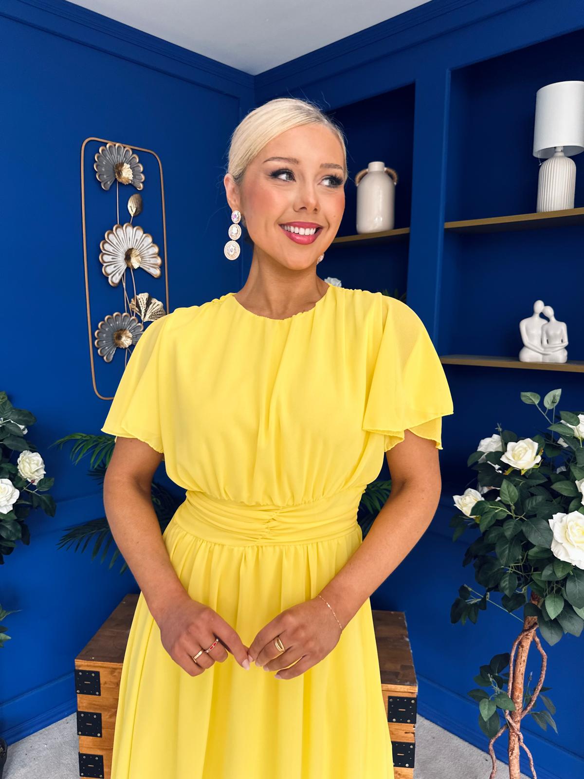 Aoibhinn Gathered Detail Midi Dress Yellow