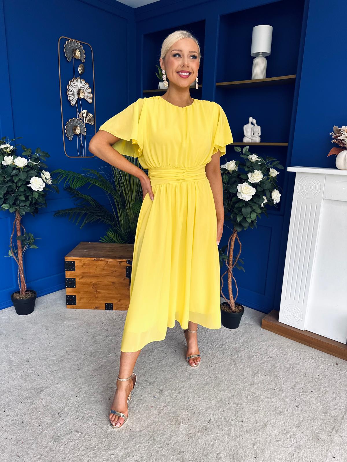 Aoibhinn Gathered Detail Midi Dress Yellow