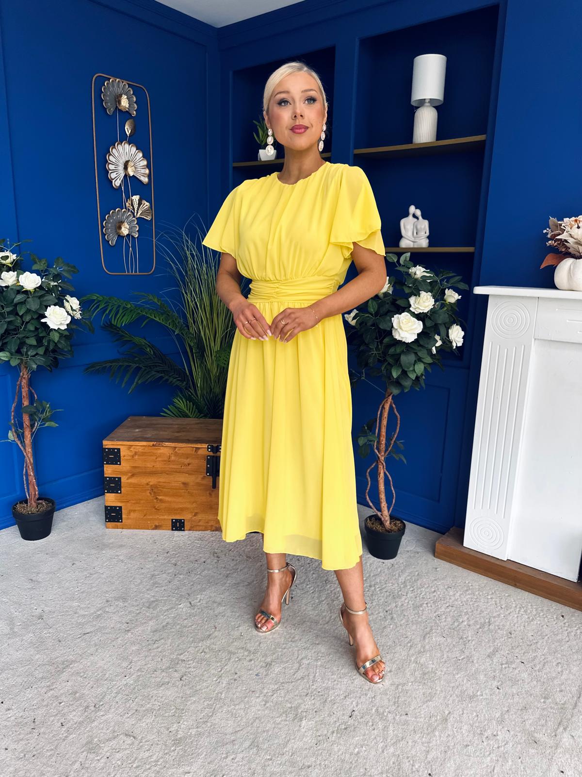 Aoibhinn Gathered Detail Midi Dress Yellow