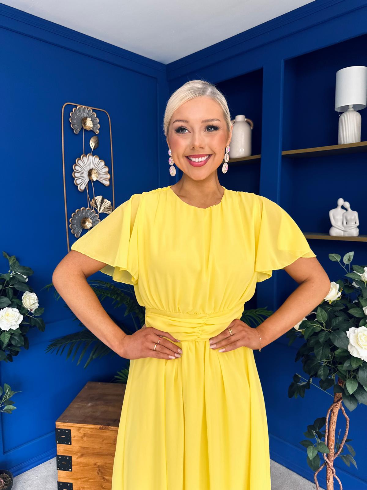 Aoibhinn Gathered Detail Midi Dress Yellow