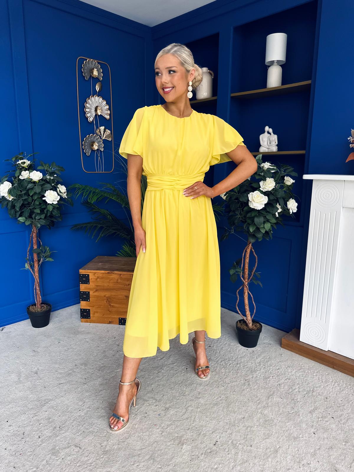 Aoibhinn Gathered Detail Midi Dress Yellow