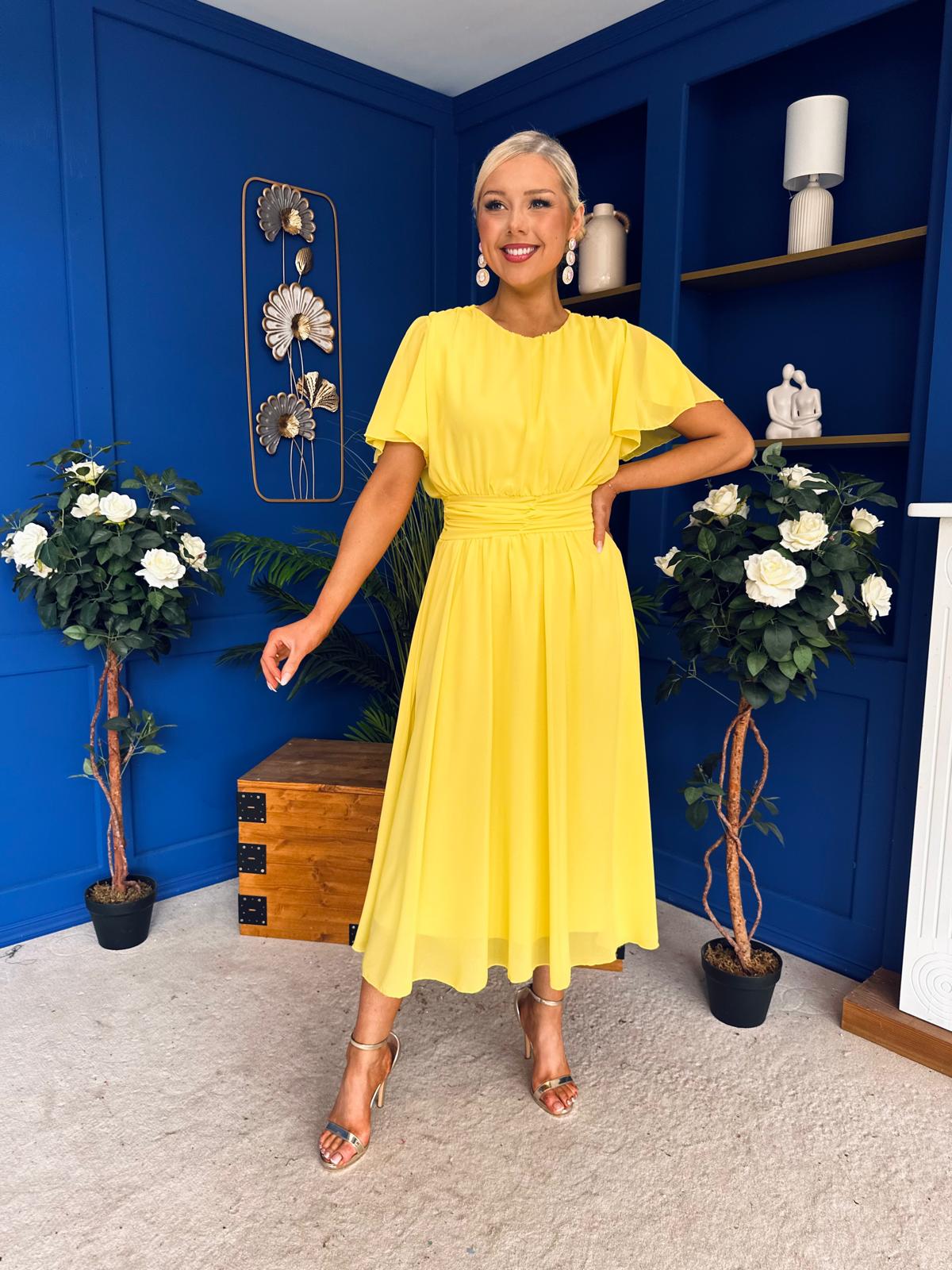 Aoibhinn Gathered Detail Midi Dress Yellow