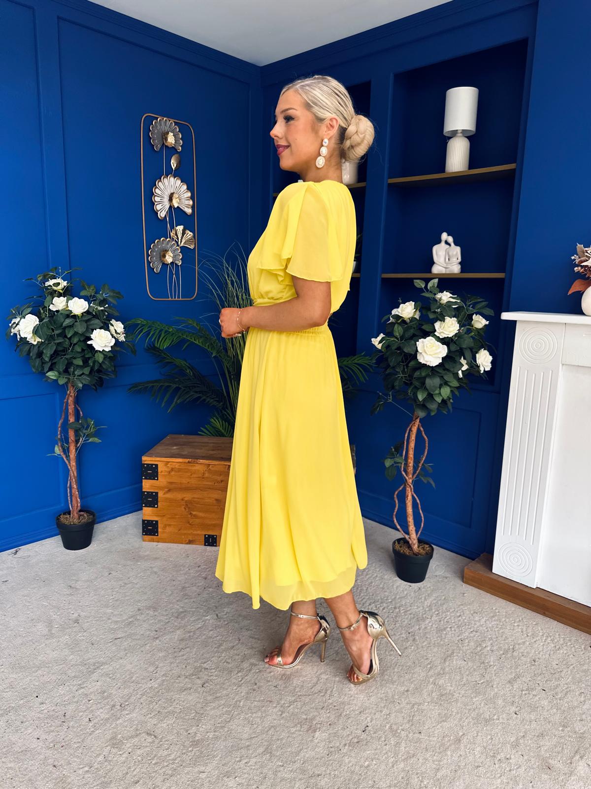 Aoibhinn Gathered Detail Midi Dress Yellow