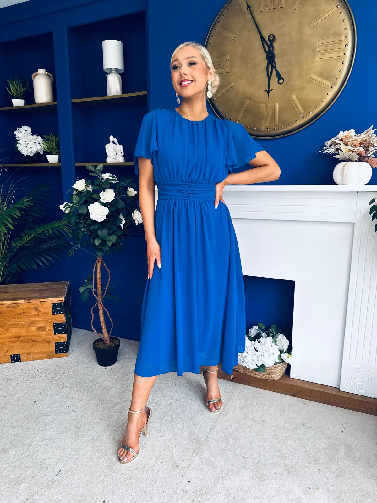 Aoibhinn Gathered Detail Midi Dress Cobalt