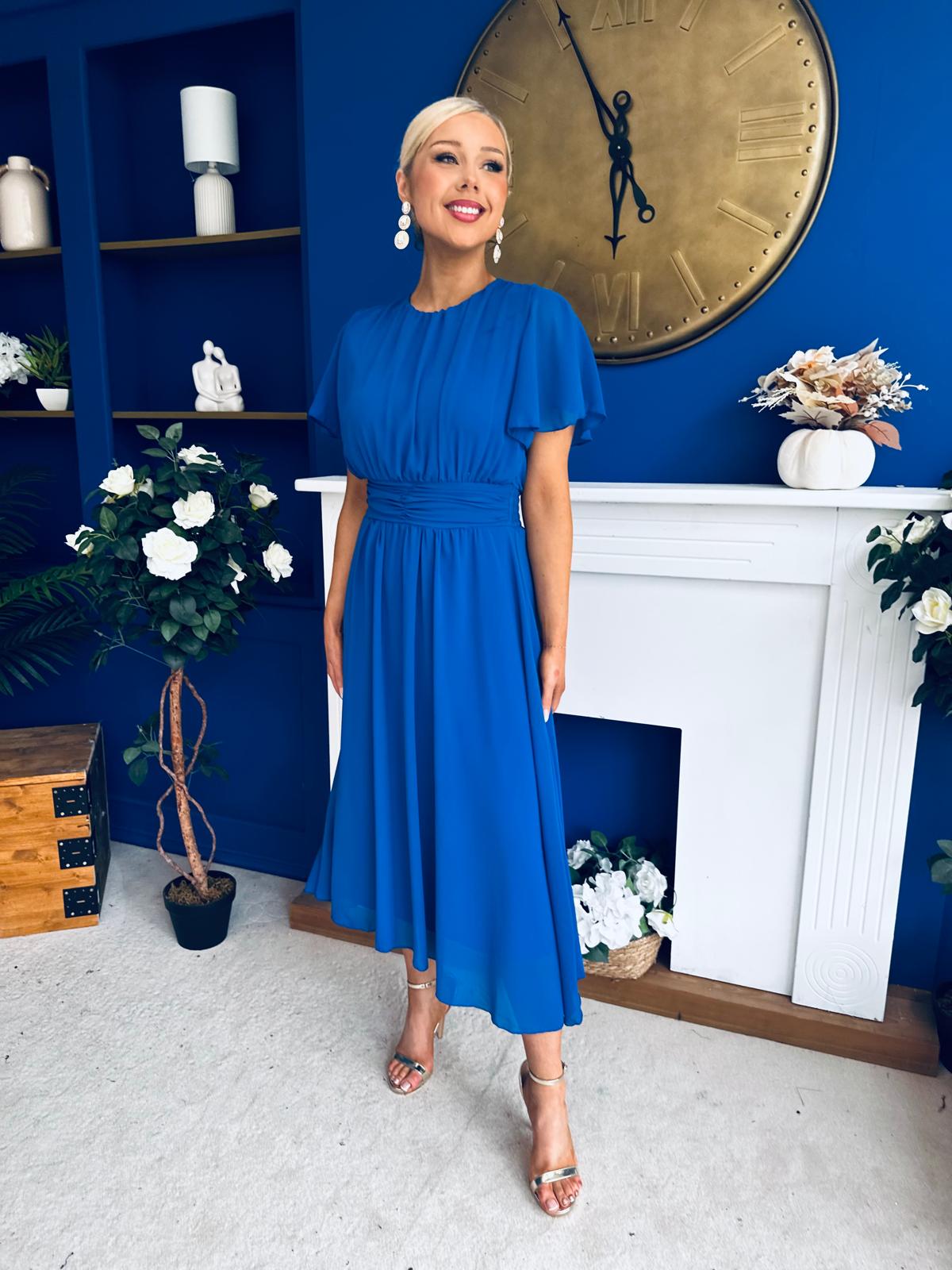 Aoibhinn Gathered Detail Midi Dress Cobalt