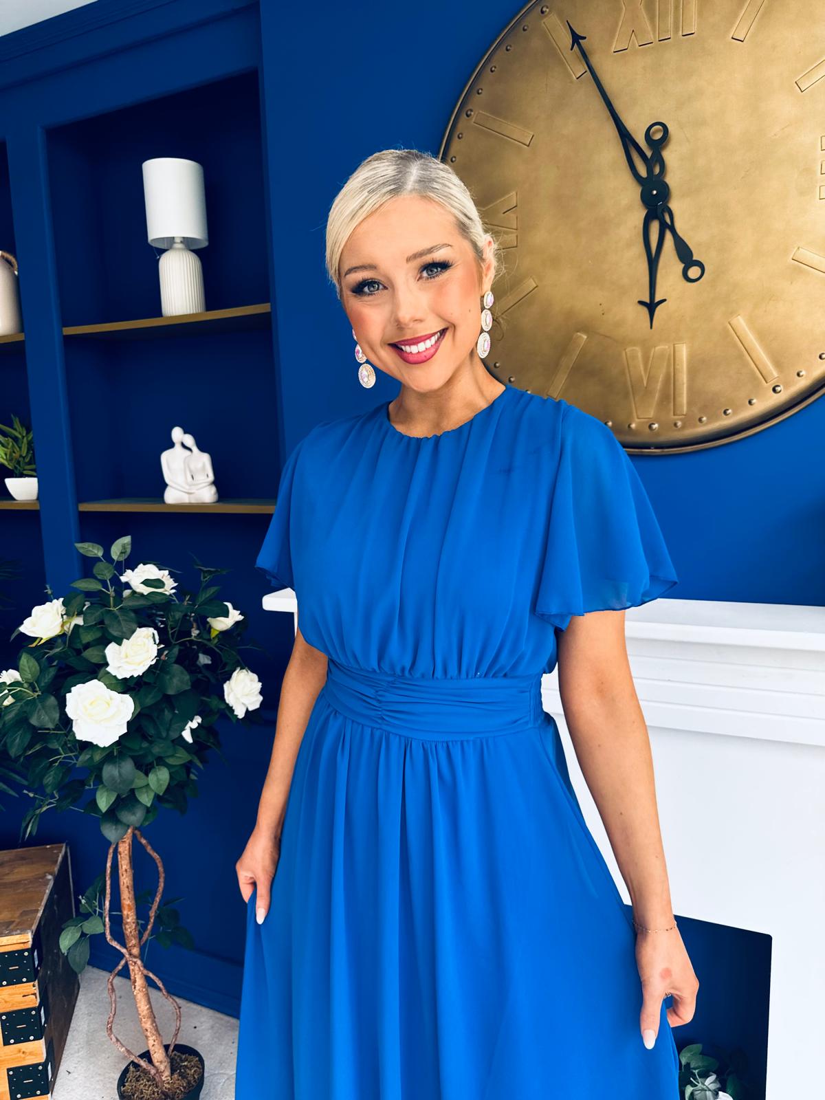 Aoibhinn Gathered Detail Midi Dress Cobalt