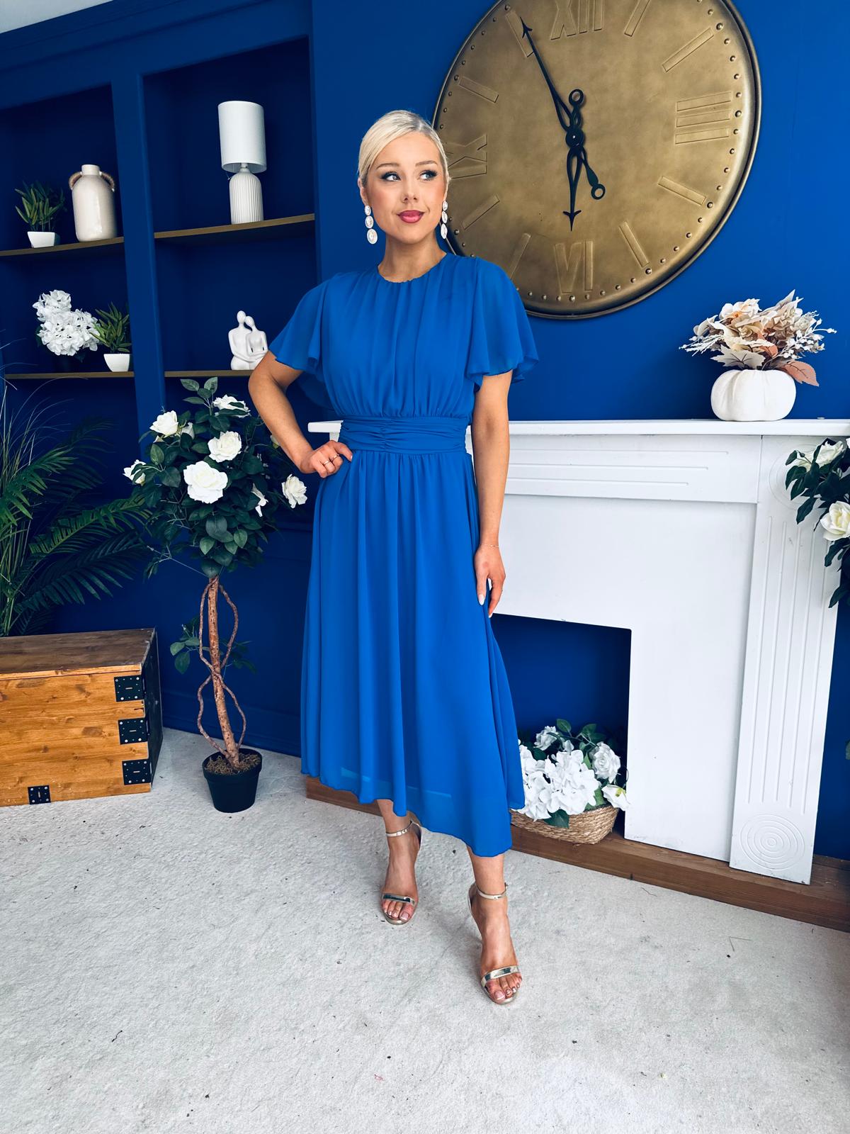 Aoibhinn Gathered Detail Midi Dress Cobalt