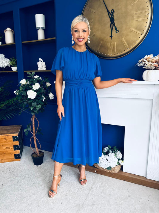 Aoibhinn Gathered Detail Midi Dress Cobalt
