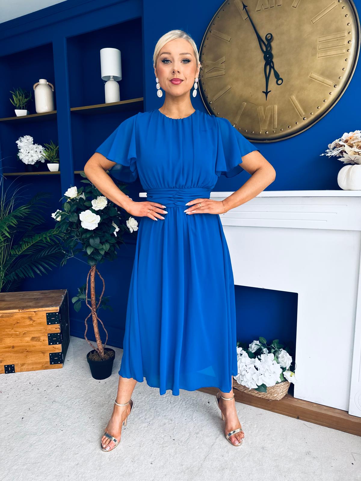 Aoibhinn Gathered Detail Midi Dress Cobalt