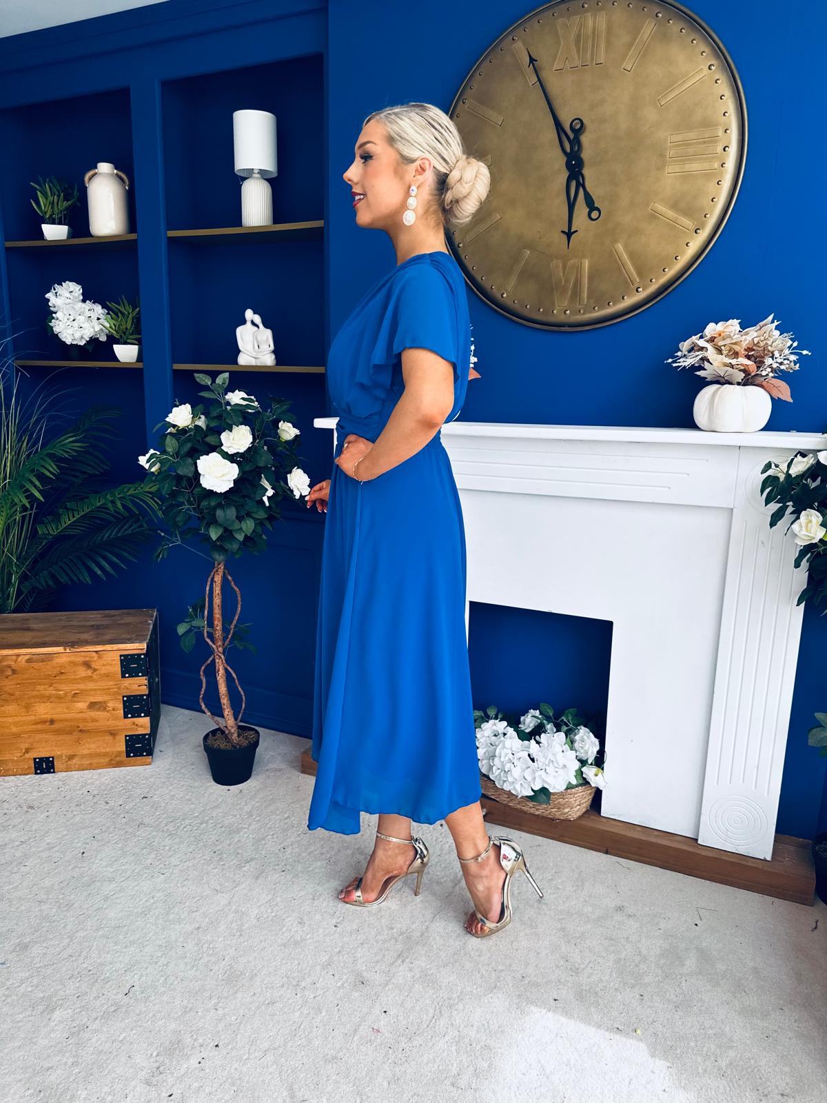 Aoibhinn Gathered Detail Midi Dress Cobalt