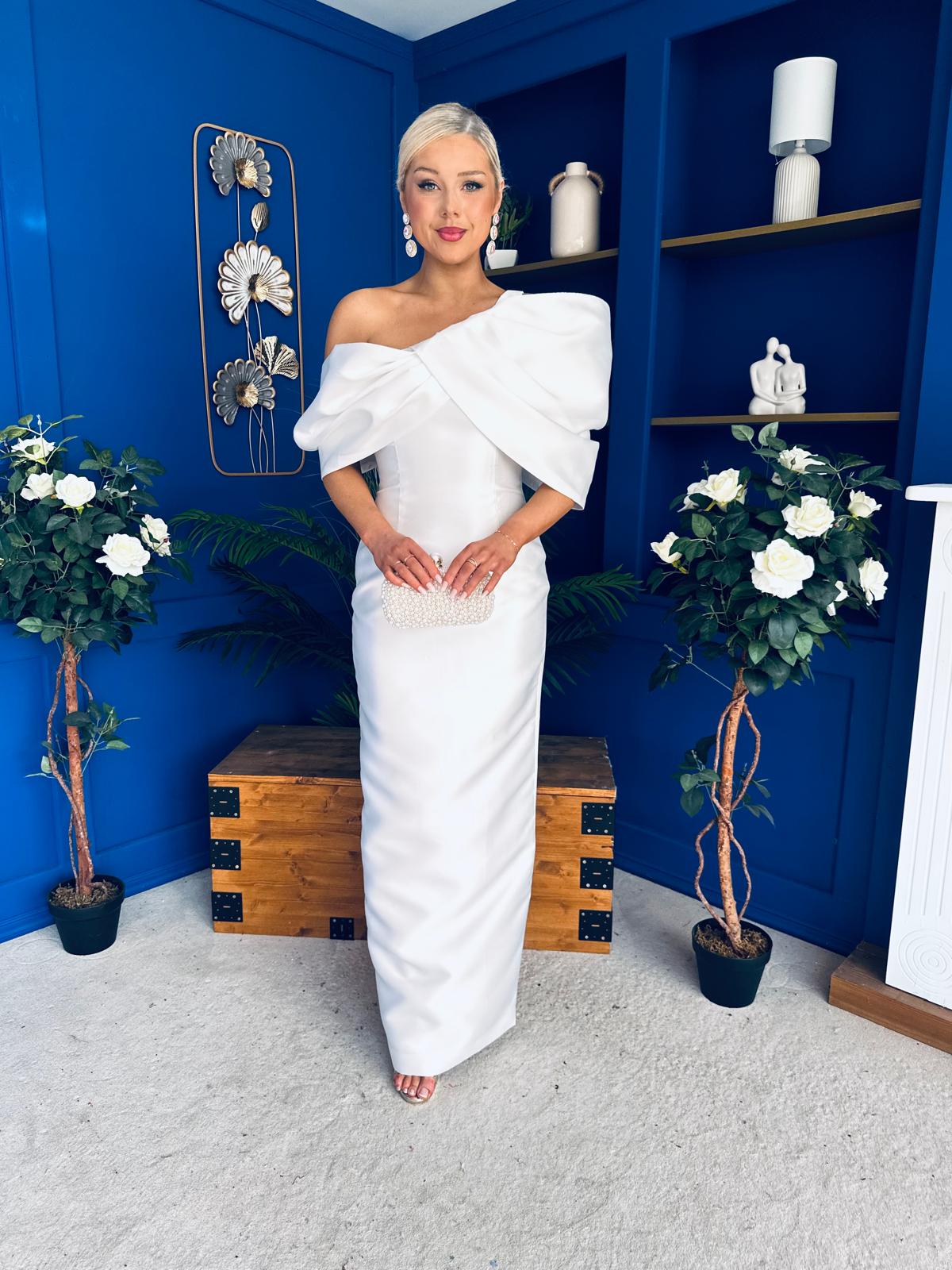 Eden One Shoulder Occasion Dress White