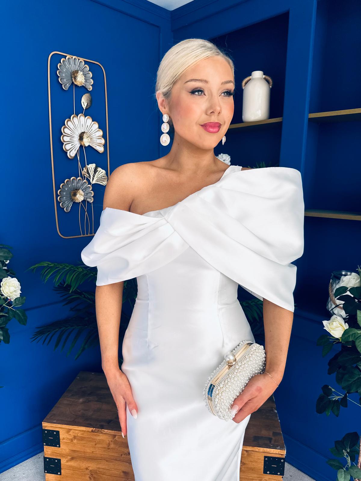 Eden One Shoulder Occasion Dress White