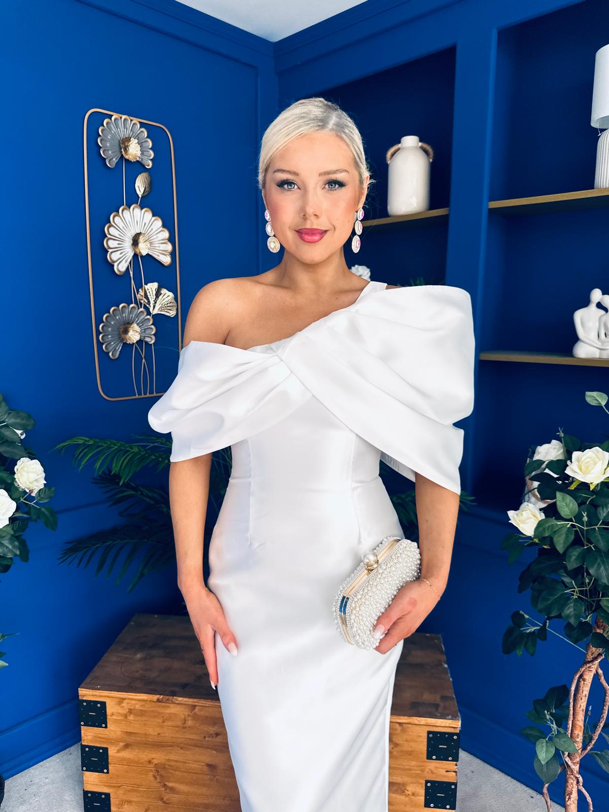 Eden One Shoulder Occasion Dress White