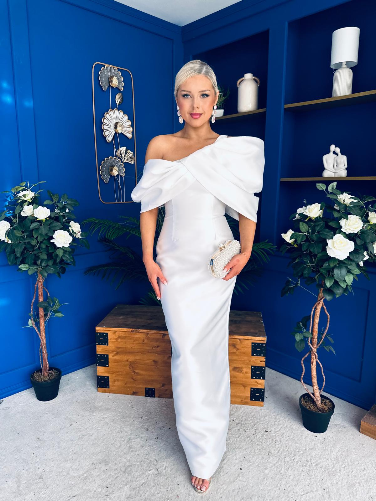 Eden One Shoulder Occasion Dress White