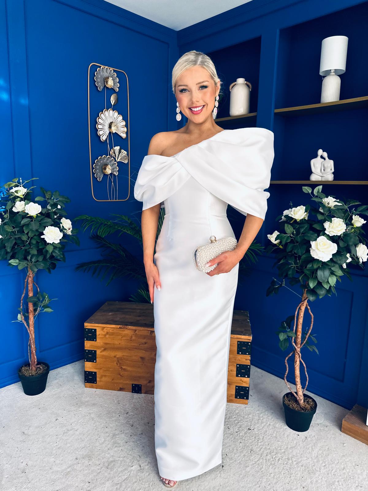 Eden One Shoulder Occasion Dress White
