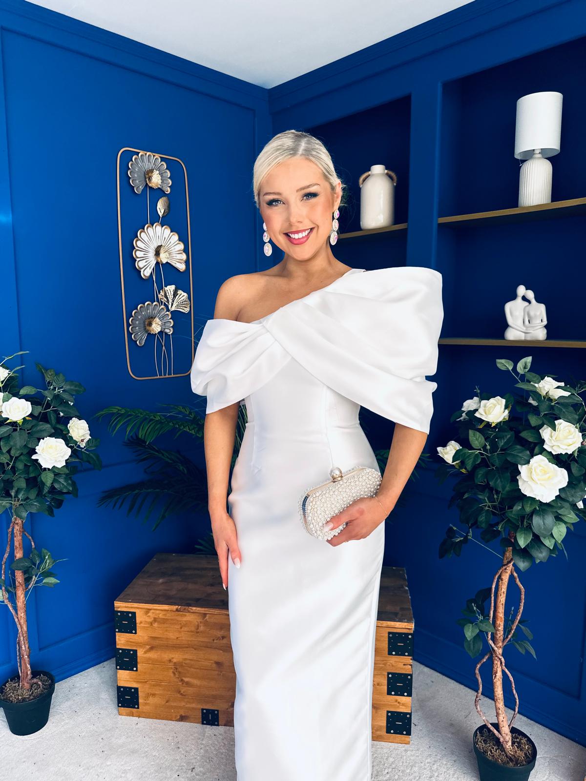Eden One Shoulder Occasion Dress White