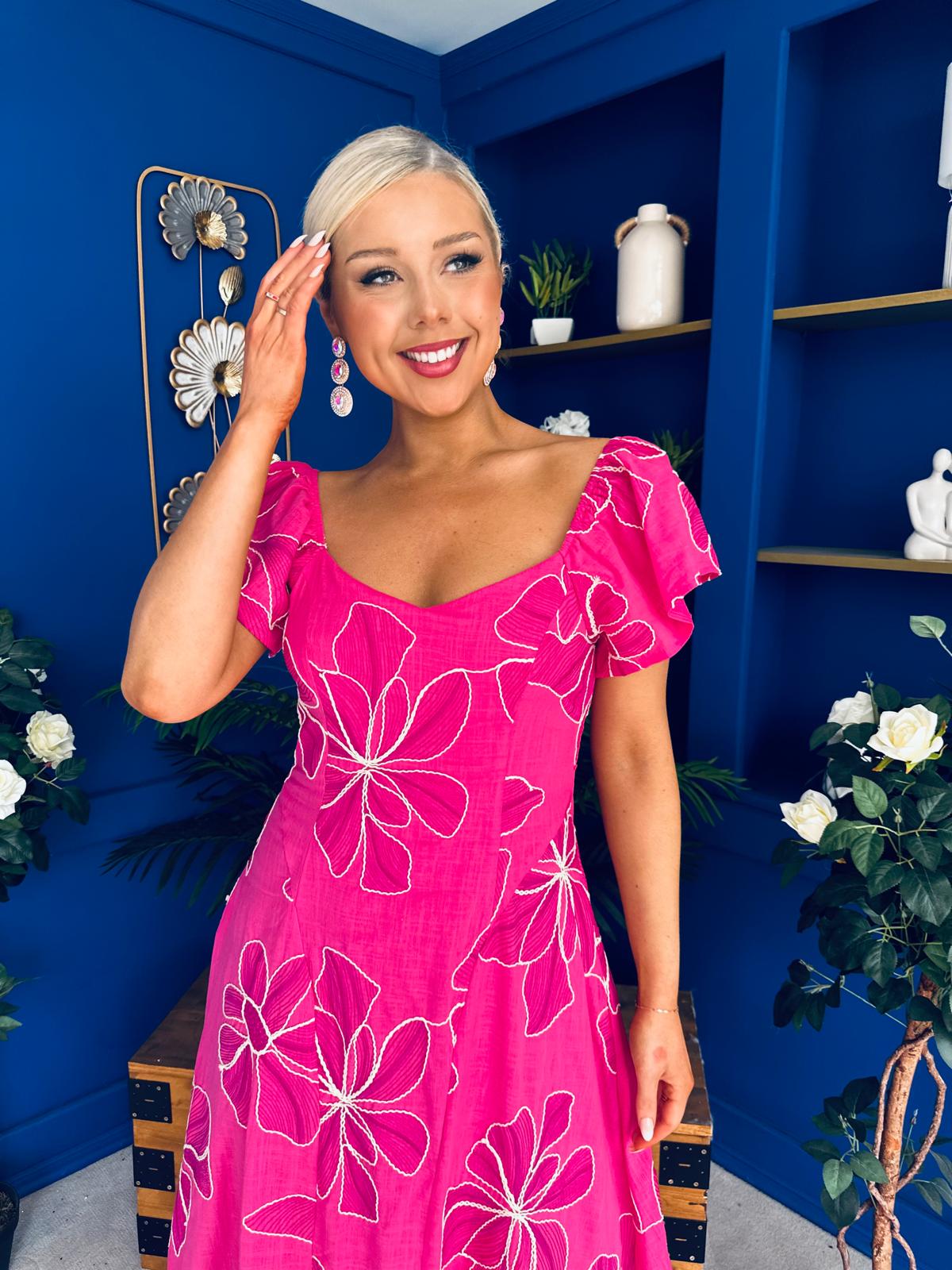 Orla Broderie Anglaise Floral Maxi Dress Cerise