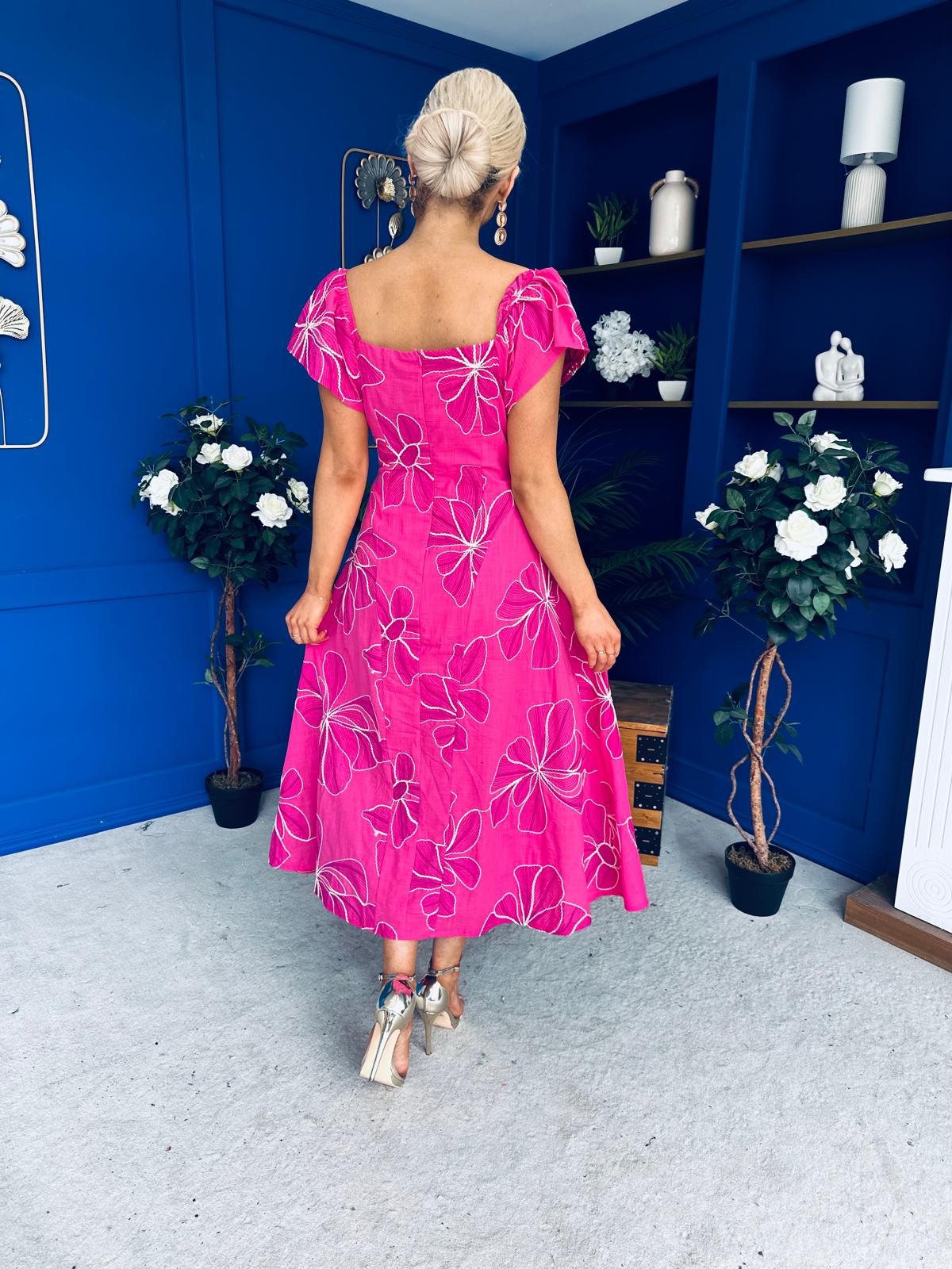 cerise maxi dress Orla Broderie Anglaise Floral Maxi Dress Cerise – Canella Lane