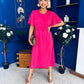 Jessica Gold Clasp Detailed Midi Dress Fuchsia