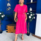Jessica Gold Clasp Detailed Midi Dress Fuchsia