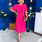 Jessica Gold Clasp Detailed Midi Dress Fuchsia