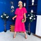 Jessica Gold Clasp Detailed Midi Dress Fuchsia