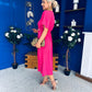 Jessica Gold Clasp Detailed Midi Dress Fuchsia