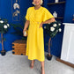 Jessica Gold Clasp Detailed Midi Dress Yellow