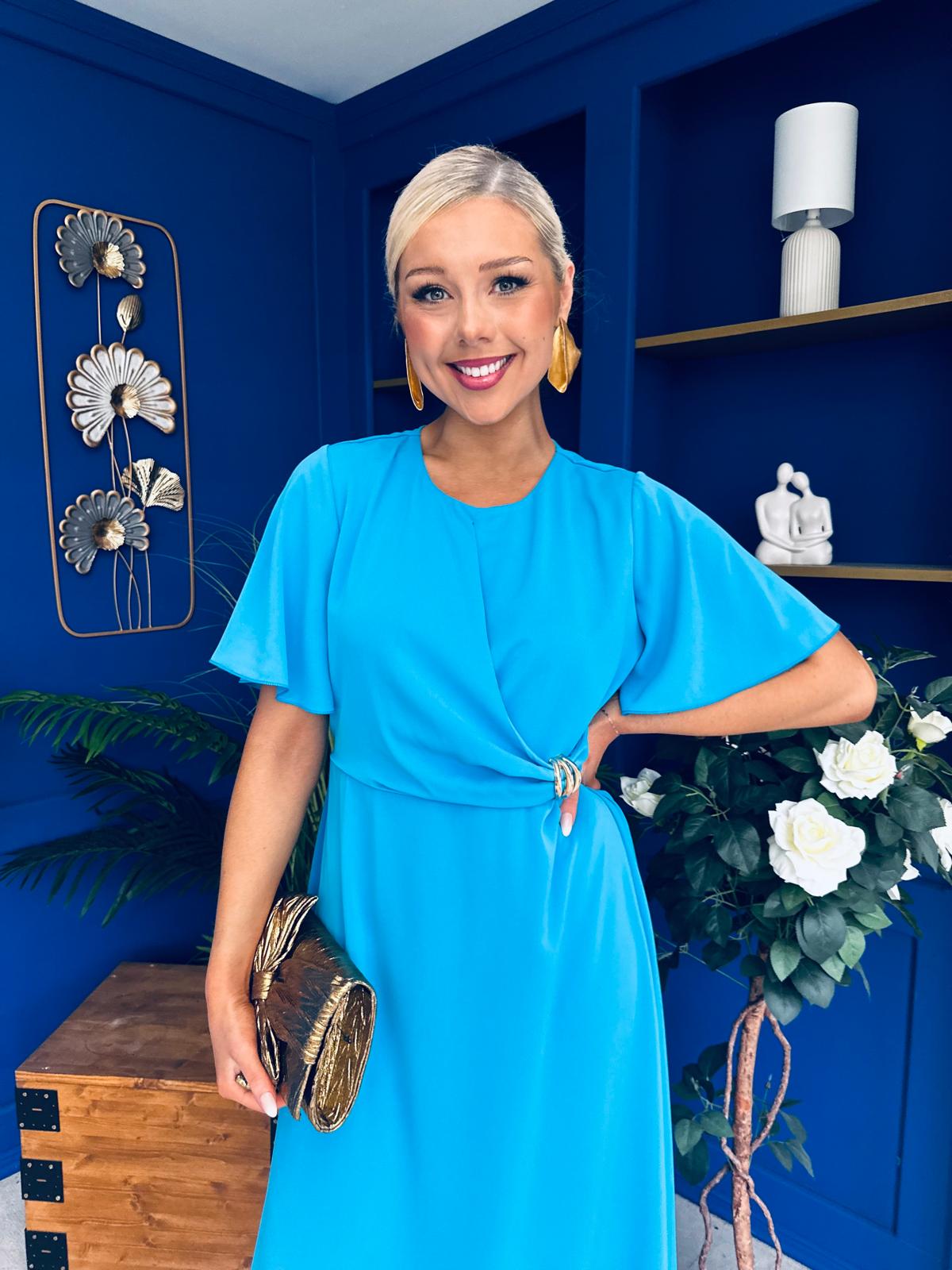 Jessica Gold Clasp Detailed Midi Dress Blue – Canella Lane