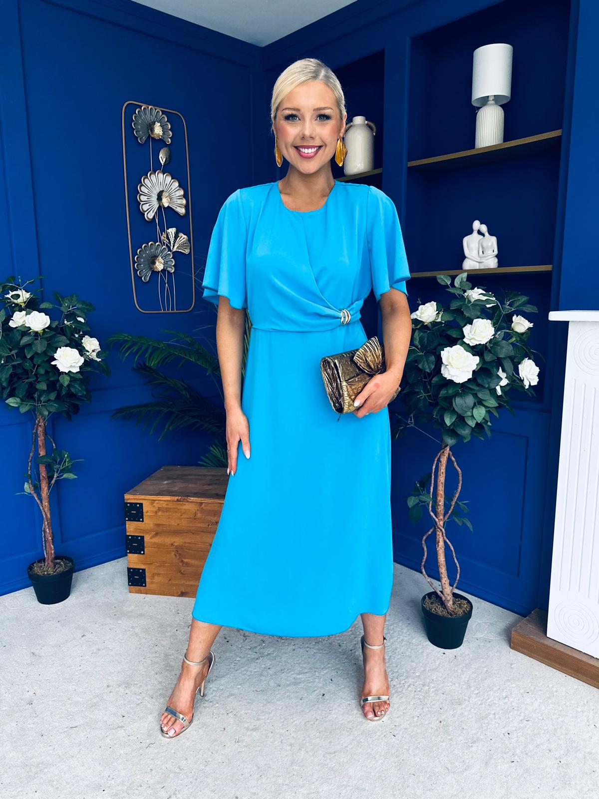 Jessica Gold Clasp Detailed Midi Dress Blue