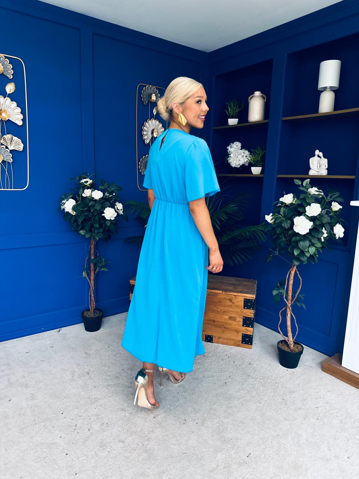 Jessica Gold Clasp Detailed Midi Dress Blue