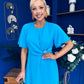 Jessica Gold Clasp Detailed Midi Dress Blue
