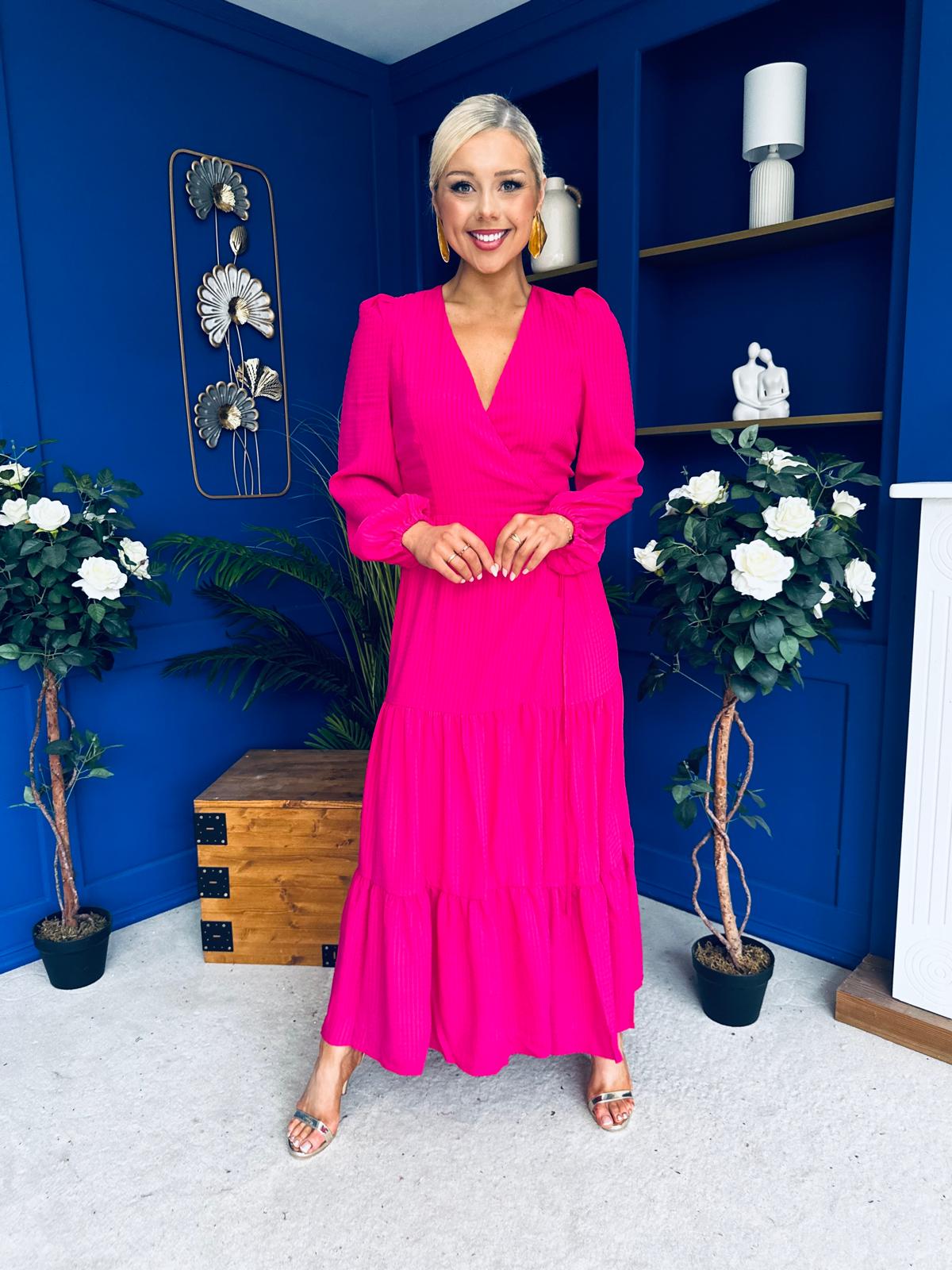 Tamara Tiered Wrap Maxi Dress Fuchsia