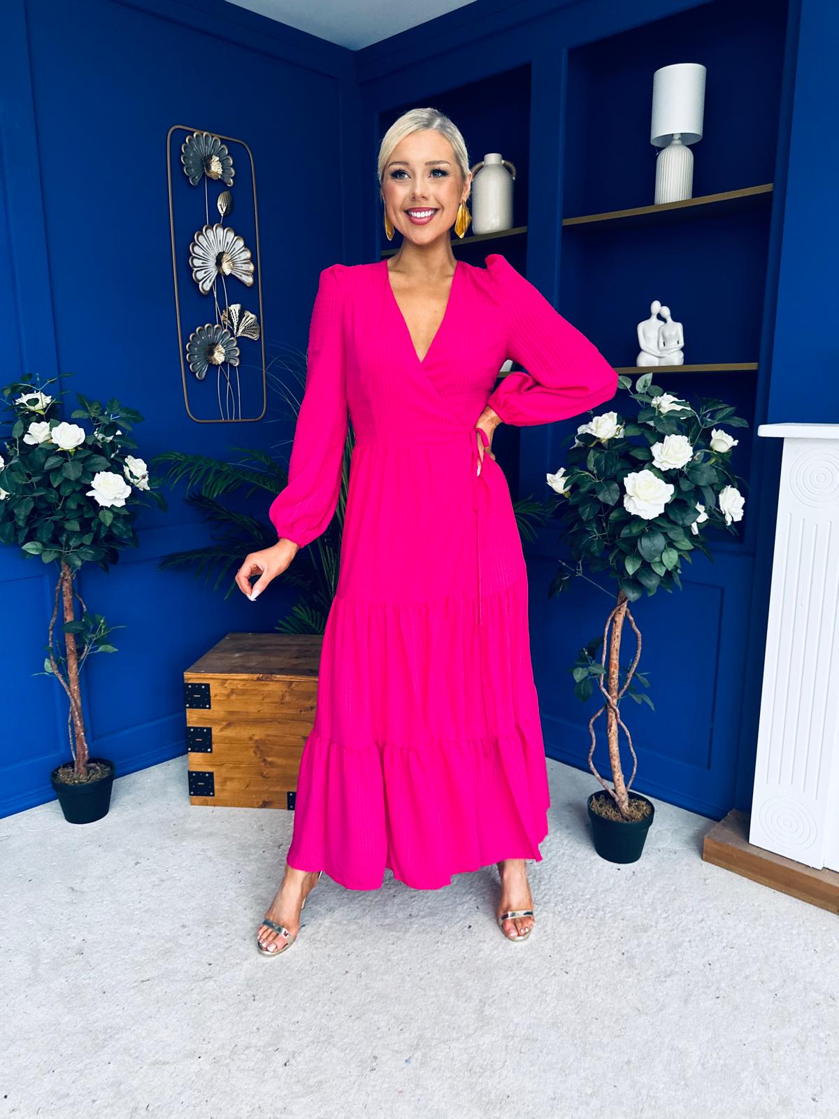 Tamara Tiered Wrap Maxi Dress Fuchsia