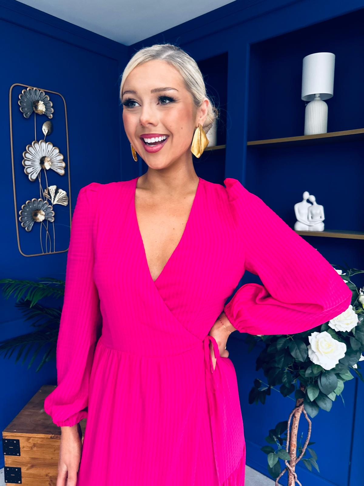 Tamara Tiered Wrap Maxi Dress Fuchsia