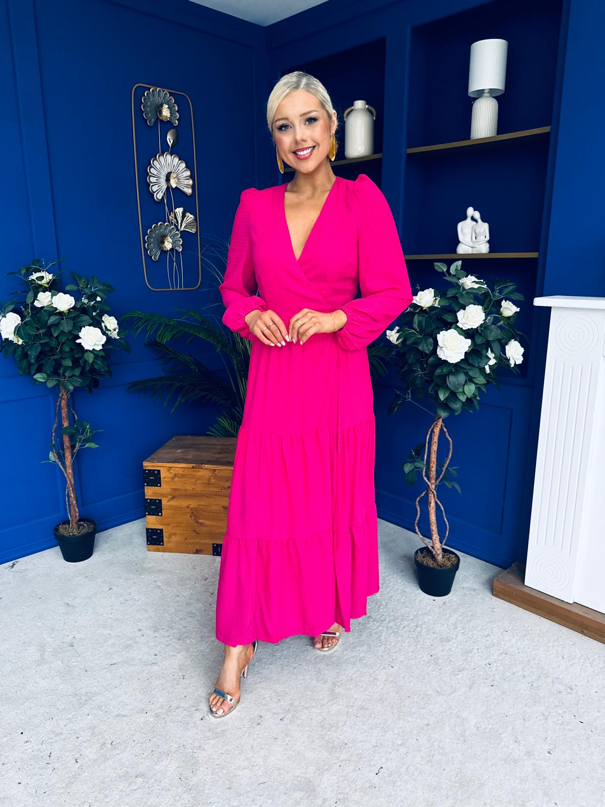 Tamara Tiered Wrap Maxi Dress Fuchsia