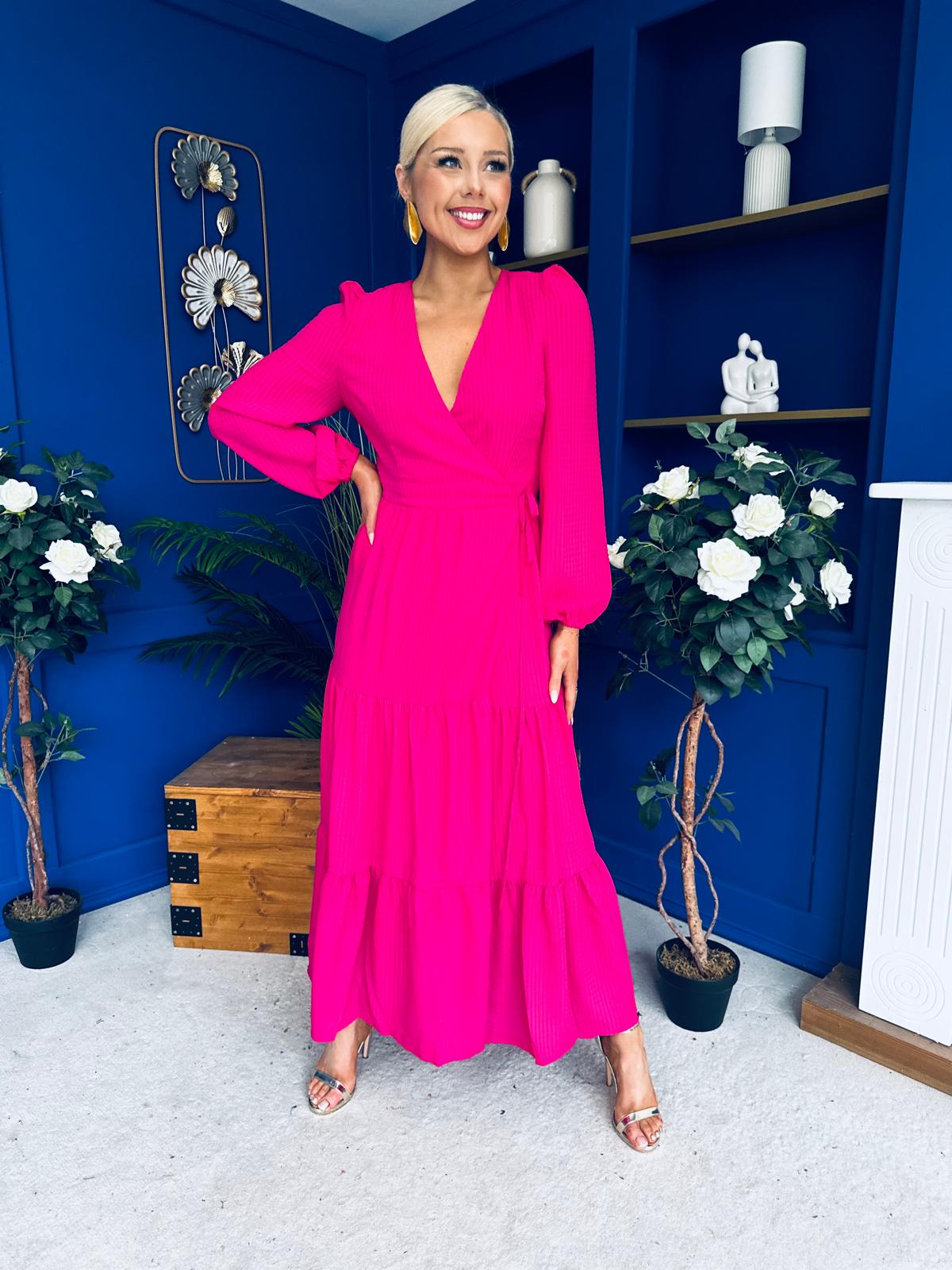 Tamara Tiered Wrap Maxi Dress Fuchsia