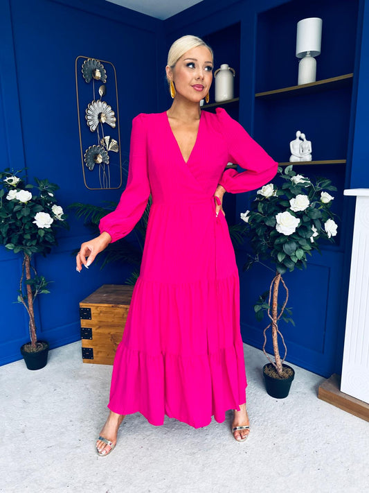 Tamara Tiered Wrap Maxi Dress Fuchsia