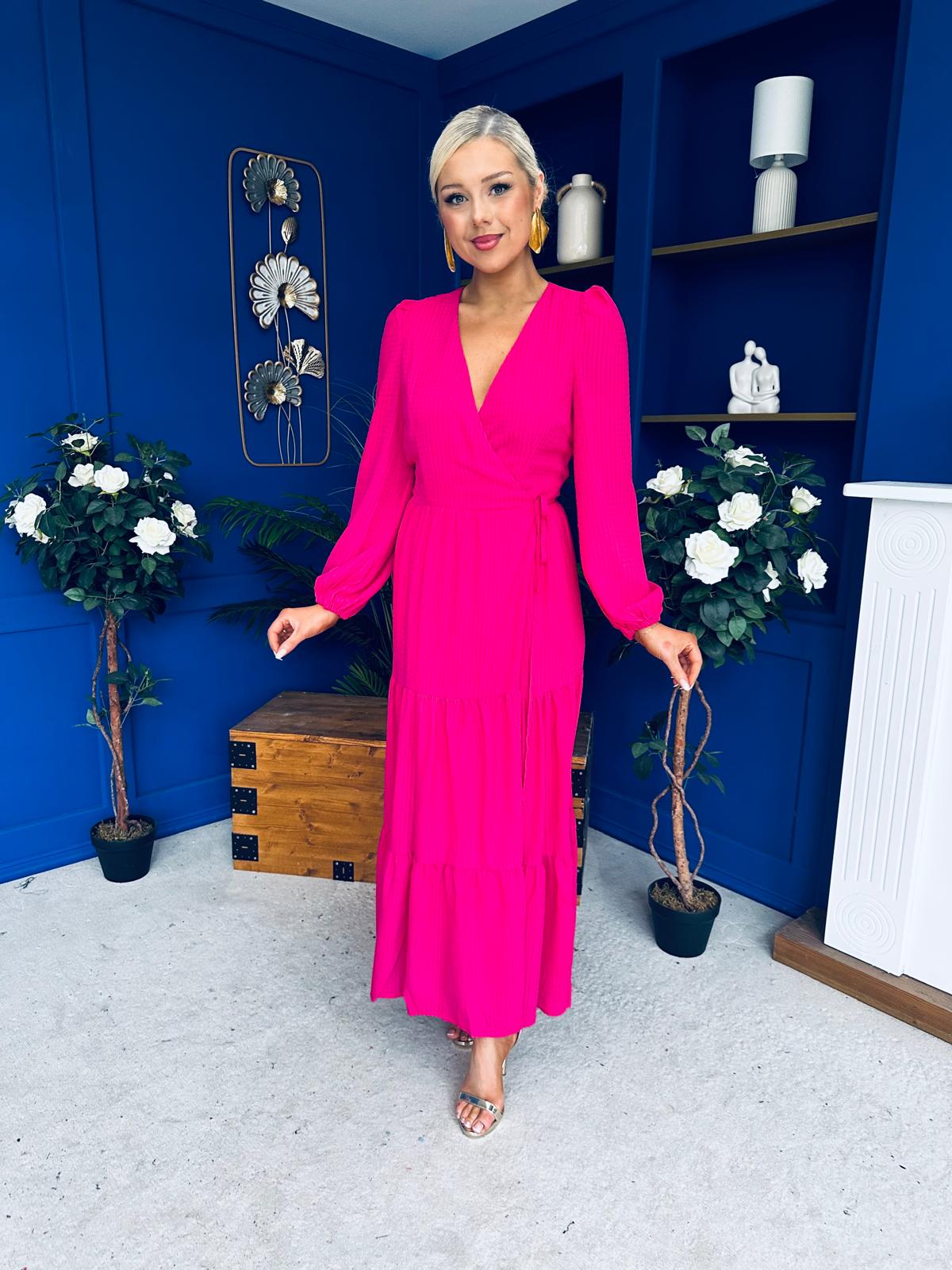 Tamara Tiered Wrap Maxi Dress Fuchsia
